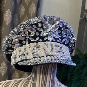 Embellished Black and Silver Hat